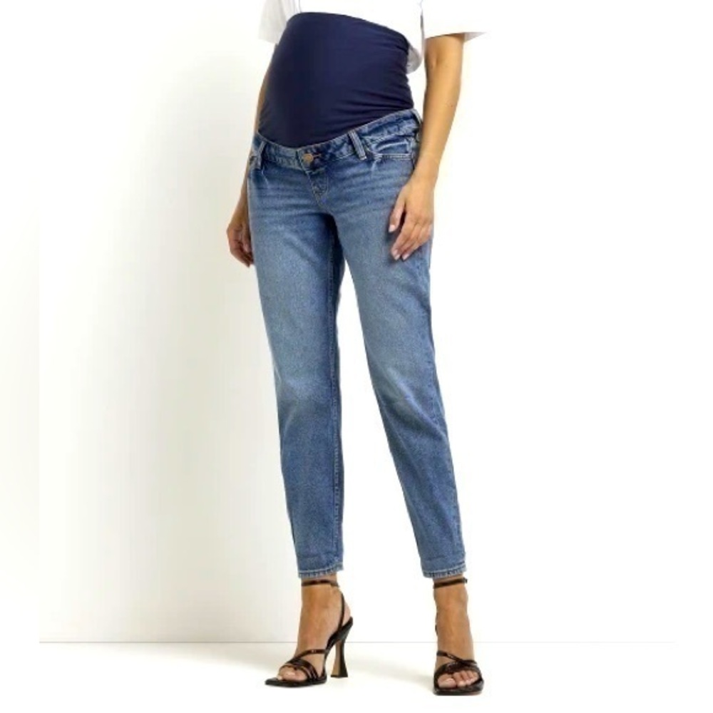 River Island Maternity Carrie comfort slim mom jean in blue size 10